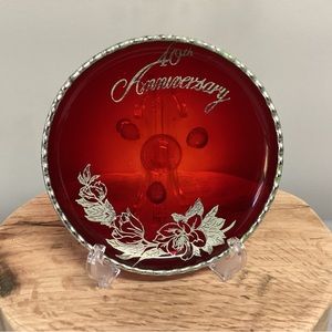 Vintage - Ruby Red Bon Bon Dish - 40th Anniversary - Trimmed out in Silver